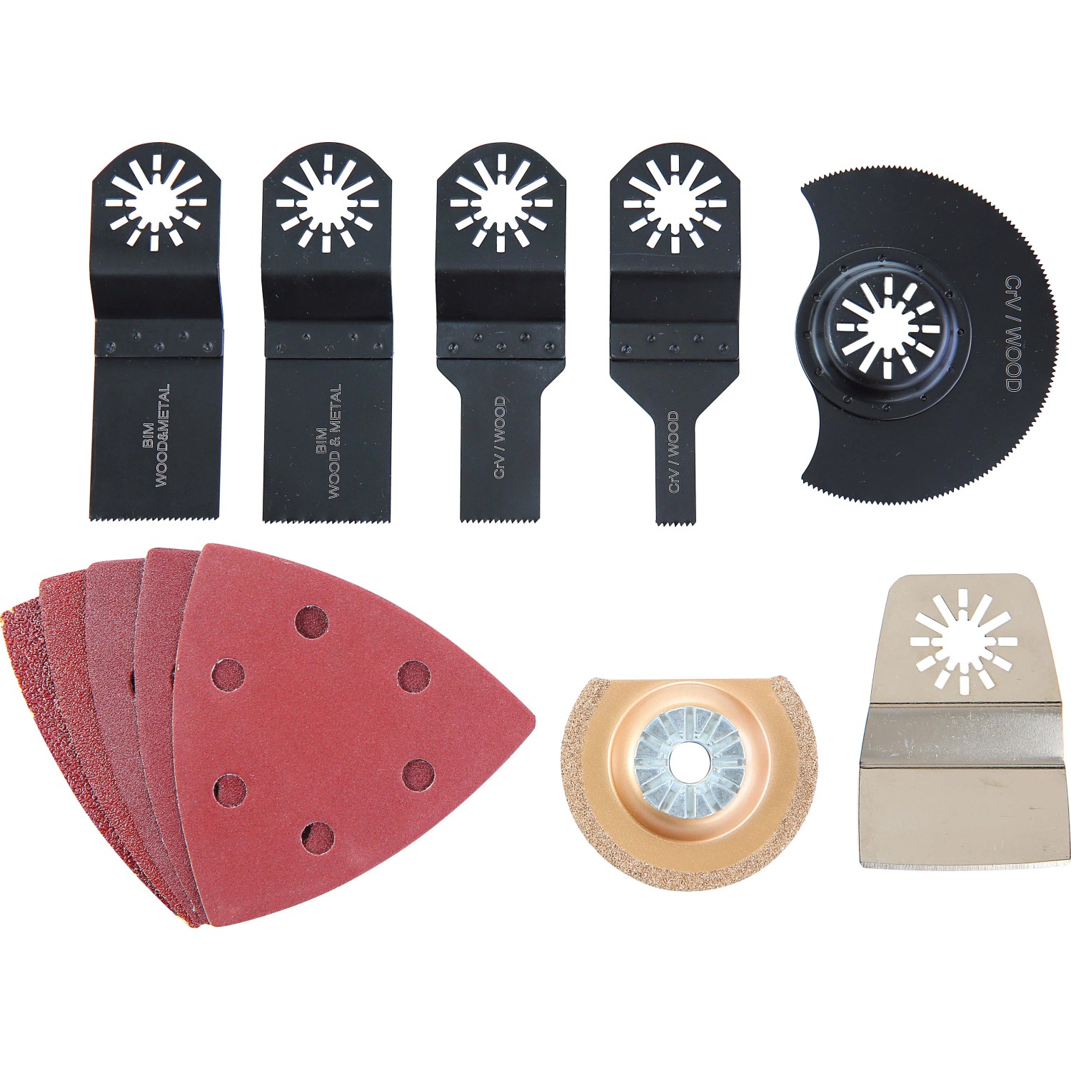 LUX Multitool-Set, 13-teilig: Sägeblätter, Schleifpapier und Schaber für Multifunktionswerkzeuge.