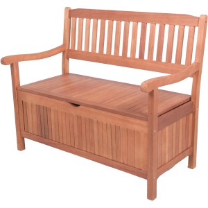 Braune 2-Sitzer Gartenbank Houston aus Eukalyptusholz mit Stauraum.