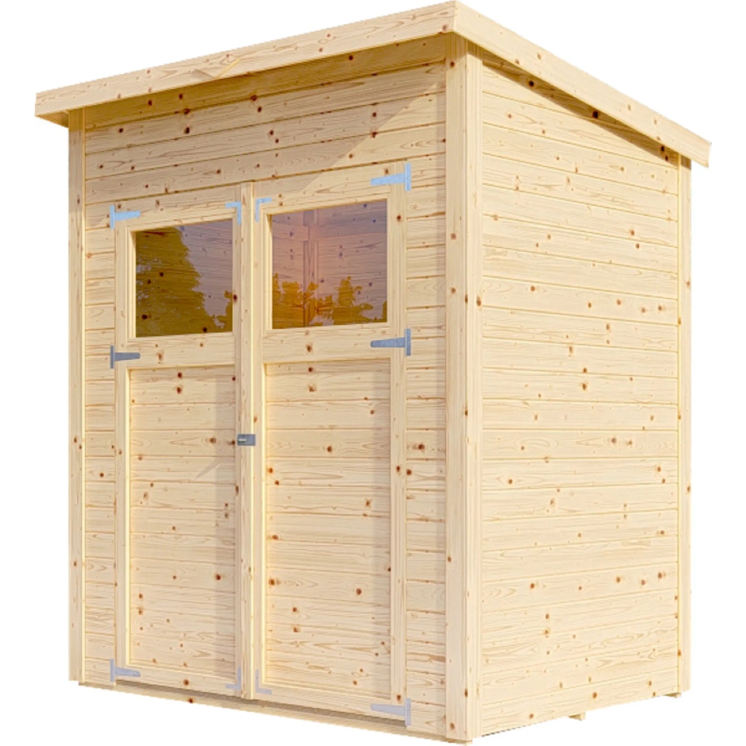 Bertilo Gartenhaus Amrum 1 aus Holz, 120x180 cm, mit Doppeltür und Lichtausschnitten.