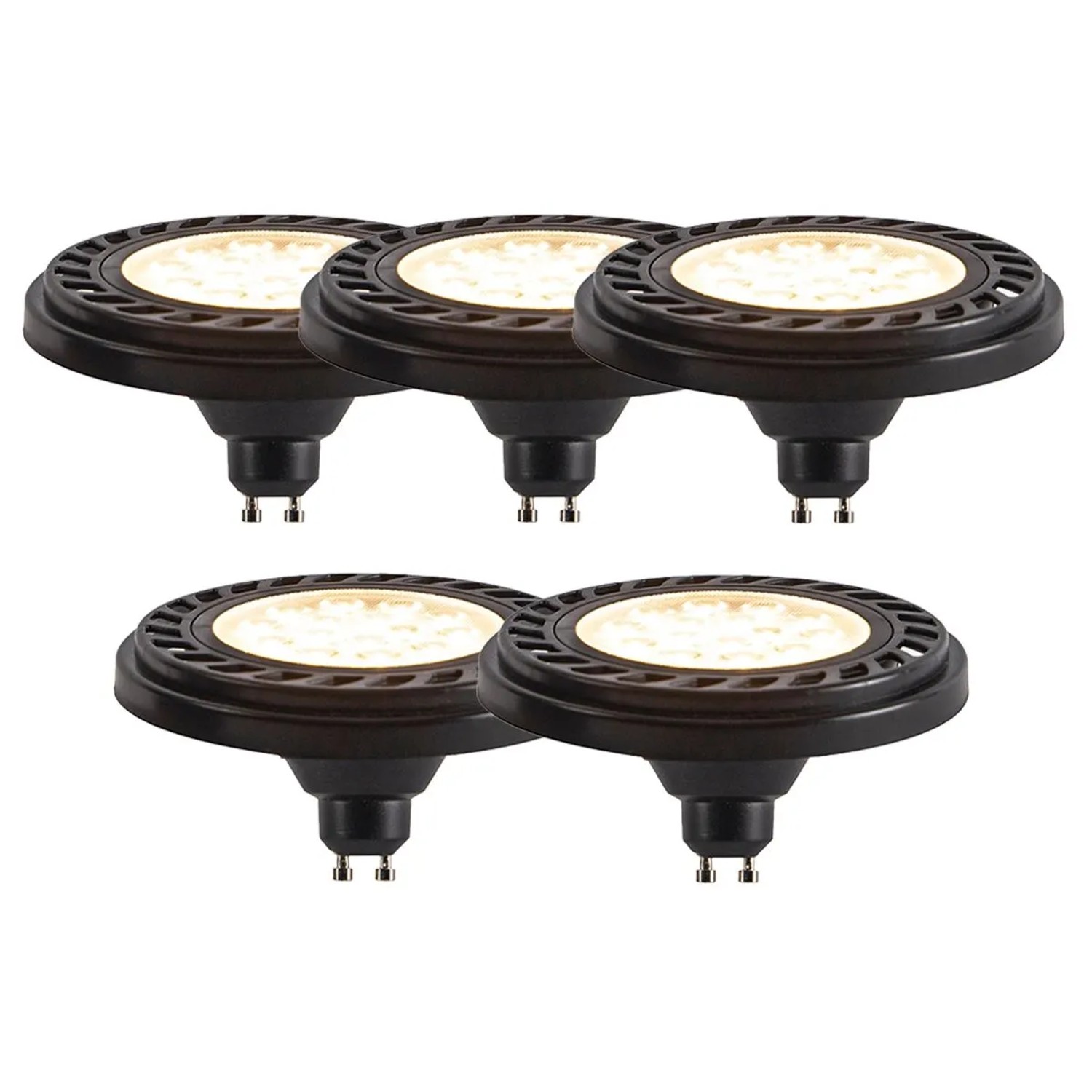 LUEDD Set mit 5 Dimmbaren GU10 LED AR111 Schwarz 8W 600lm 2700K