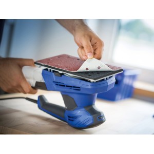 LUX Schleifstreifen K40 auf Schwingschleifer, Zubehör für Holz- und Metallbearbeitung.