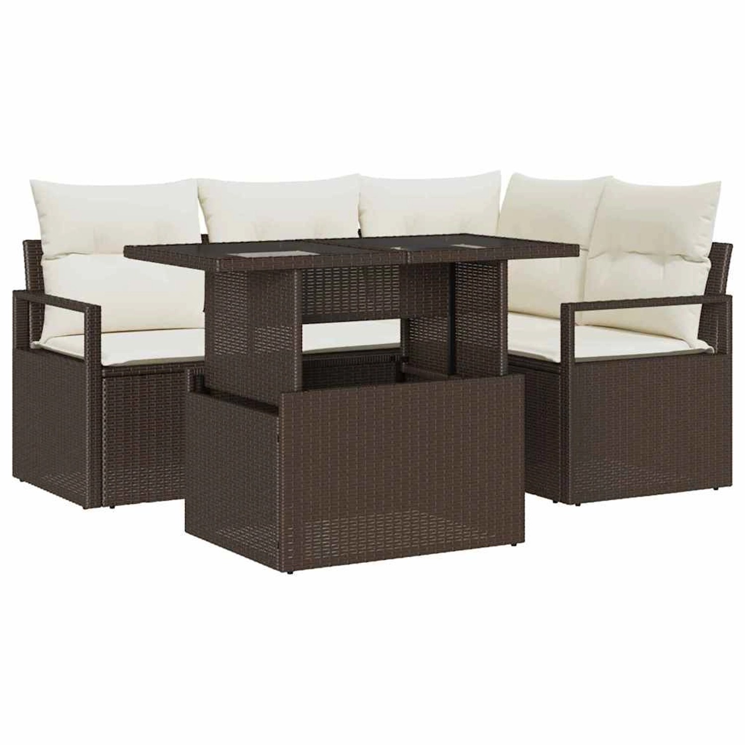 vidaXL Garten-Sofa-Set mit Speicher 5-Tlg Braun Poly Rattan 3357551 günstig online kaufen