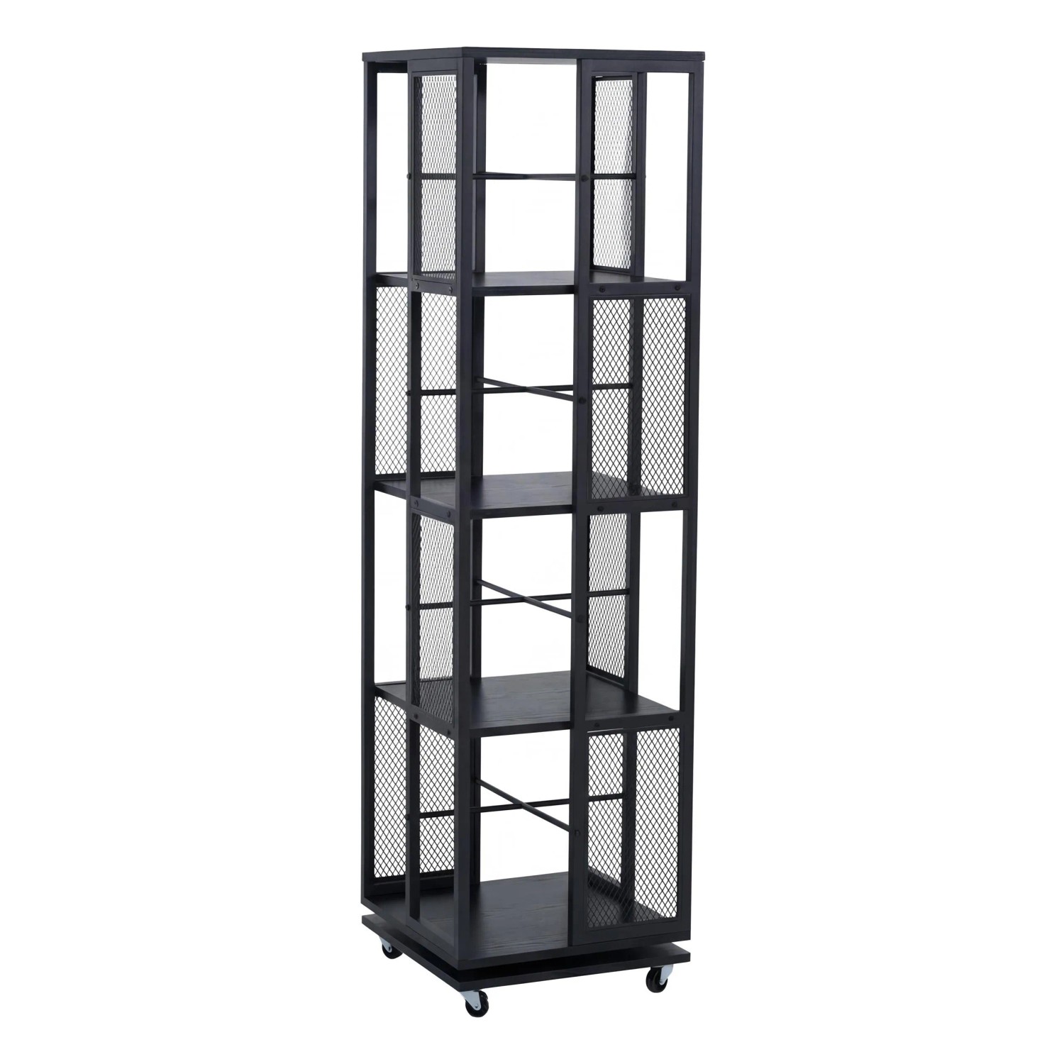 MCW Bücherregal P13 Rollen Drehbar Metall Industrial Melamin 147x40x40cm Schwarz