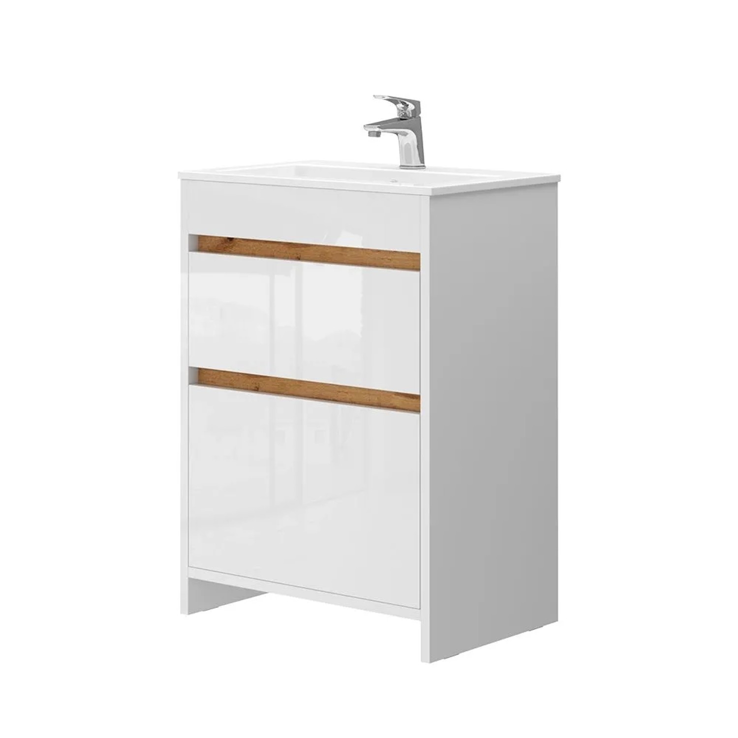 Vicco Waschbeckenunterschrank Detmold Weiß Hochglanz/Goldkraft Eiche 60 x 82 2-teilig