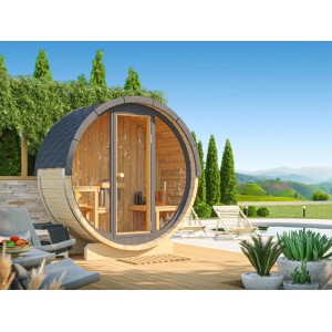 Fjordholz Fass-Sauna Modell Mini 100 mit Vollglasfront Fichte