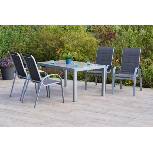 Merxx Amalfi di Lusso Gartenmöbel-Set mit 4 Stapelsesseln und Tisch 150x90cm, anthrazitfarben.