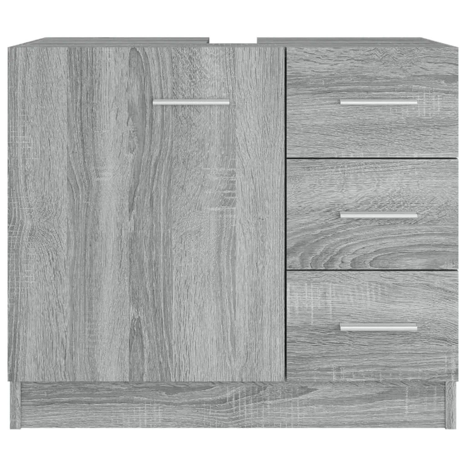 vidaXL Waschbeckenschrank, Grau Sonoma, 63x30x54 cm, mit einer Tür und drei Schubladen.