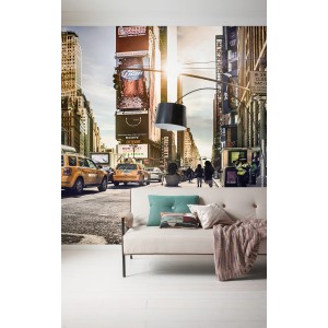 Komar Vlies Fototapete Times Square, New York Stadtansicht mit Taxis und Werbetafeln.