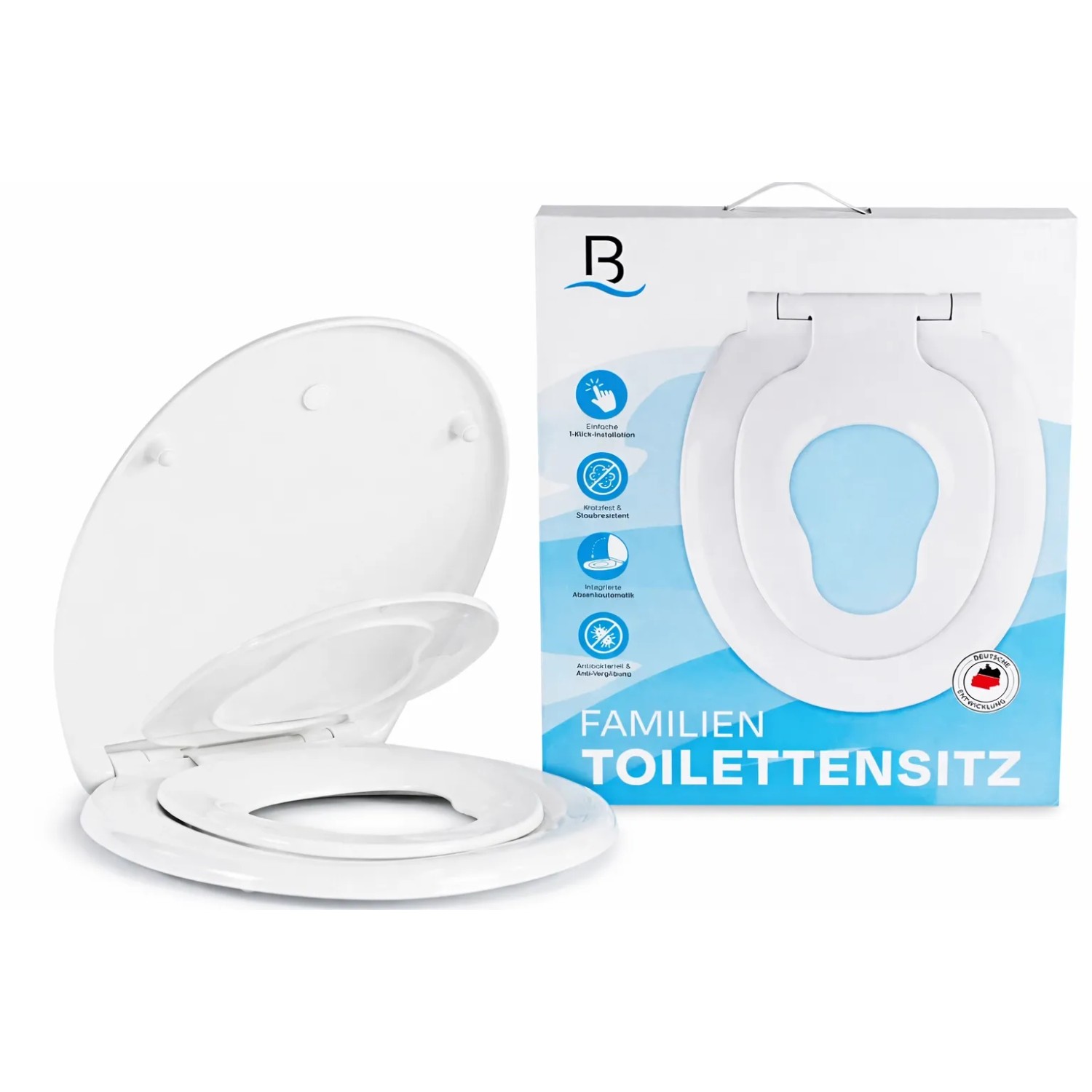 Bath4U WC Sitz mit Integriertem Kindersitz 37.3x44.5cm Absenkautomatik Weiß
