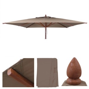 Taupe Ersatzbezug für eckigen 3x3m Holz-Sonnenschirm. Polyester-Stoff mit UV-Schutz und Winddach.