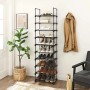 Schwarzes Songmics Schuhregal mit 10 Ebenen für ca. 20 Paar Schuhe im Wohnraum.