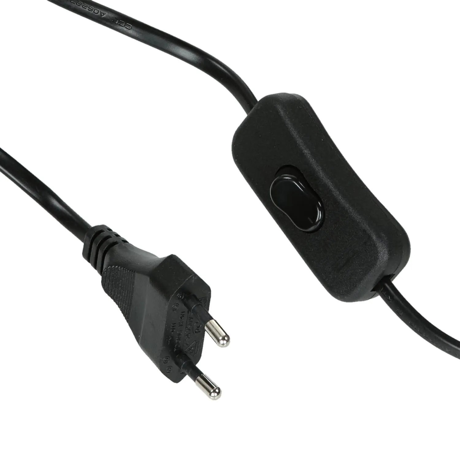 Detailaufnahme von Stecker und Schalter der blauen Lavalampe.