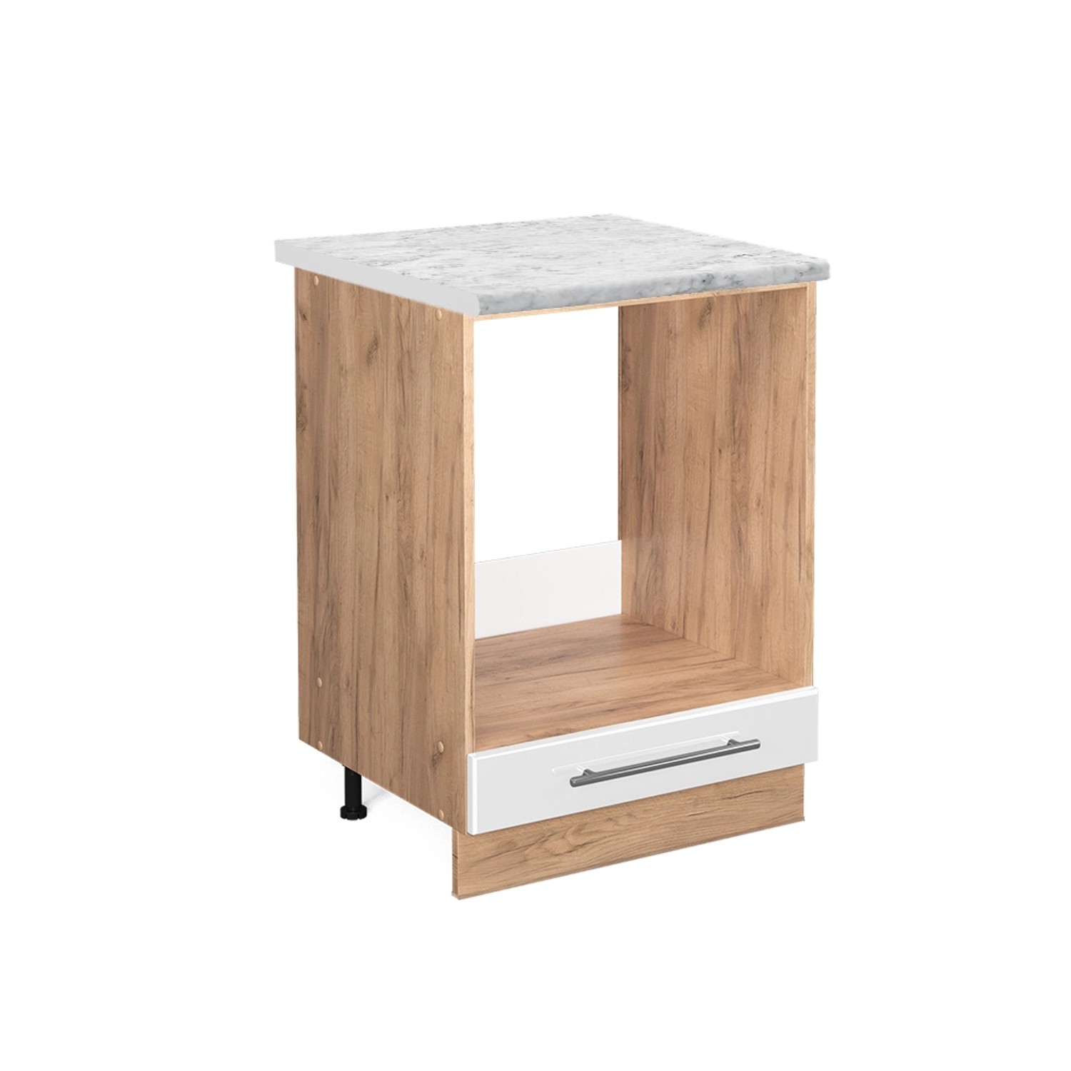 Vicco Herdumbauschrank Fame-Line Weiß Hochglanz/Goldkraft Eiche 60 cm AP Marmor