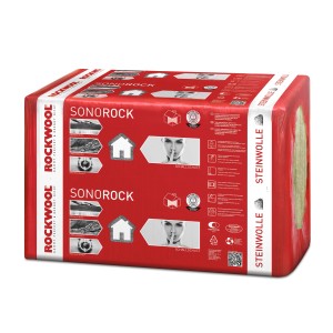 Verpackte Rockwool Sonorock Trennwandplatte, 100mm Steinwolle Dämmstoff für Schall- und Wärmedämmung.