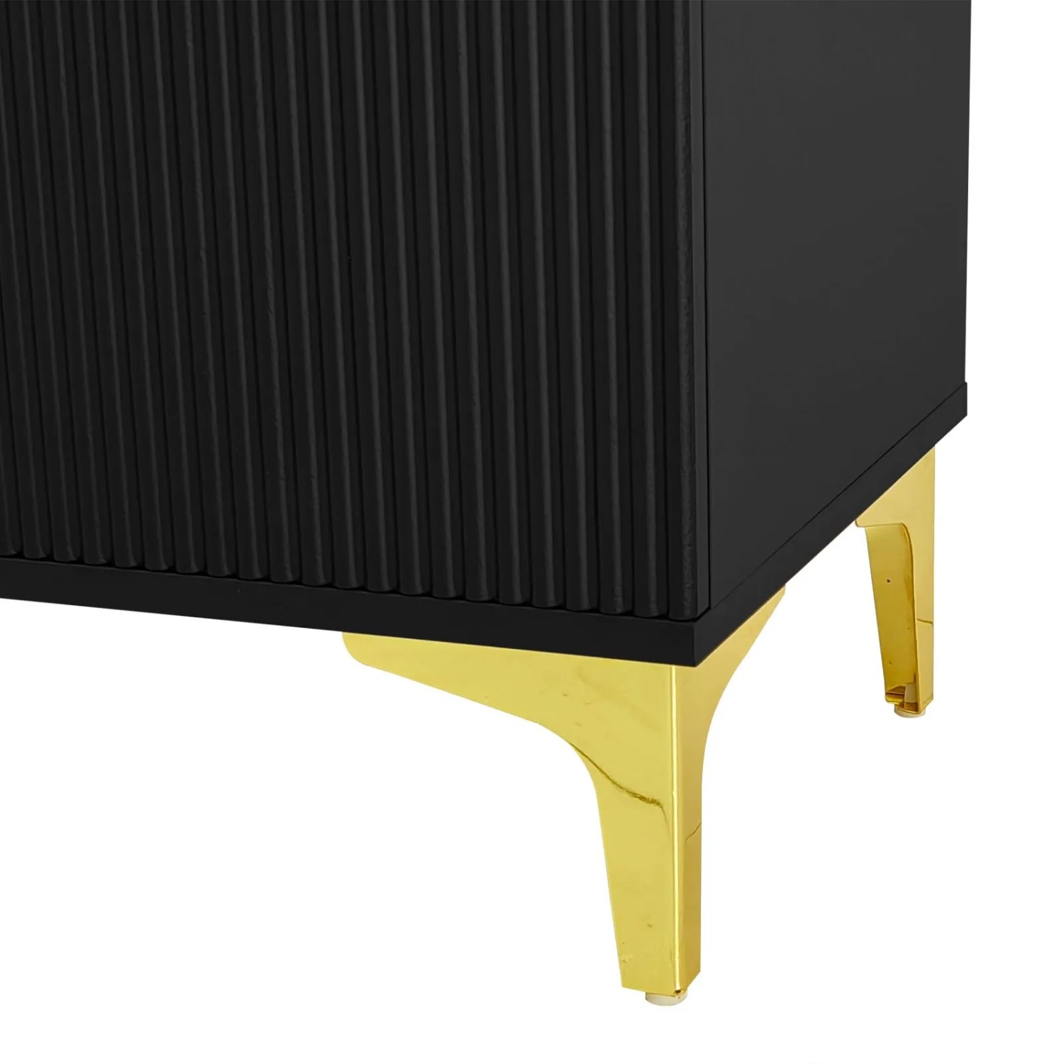 Schwarzer Schuhschrank mit Wellenstruktur-Türfront und eleganten goldenen Füßen. Modernes Garderobenset für den Flur.