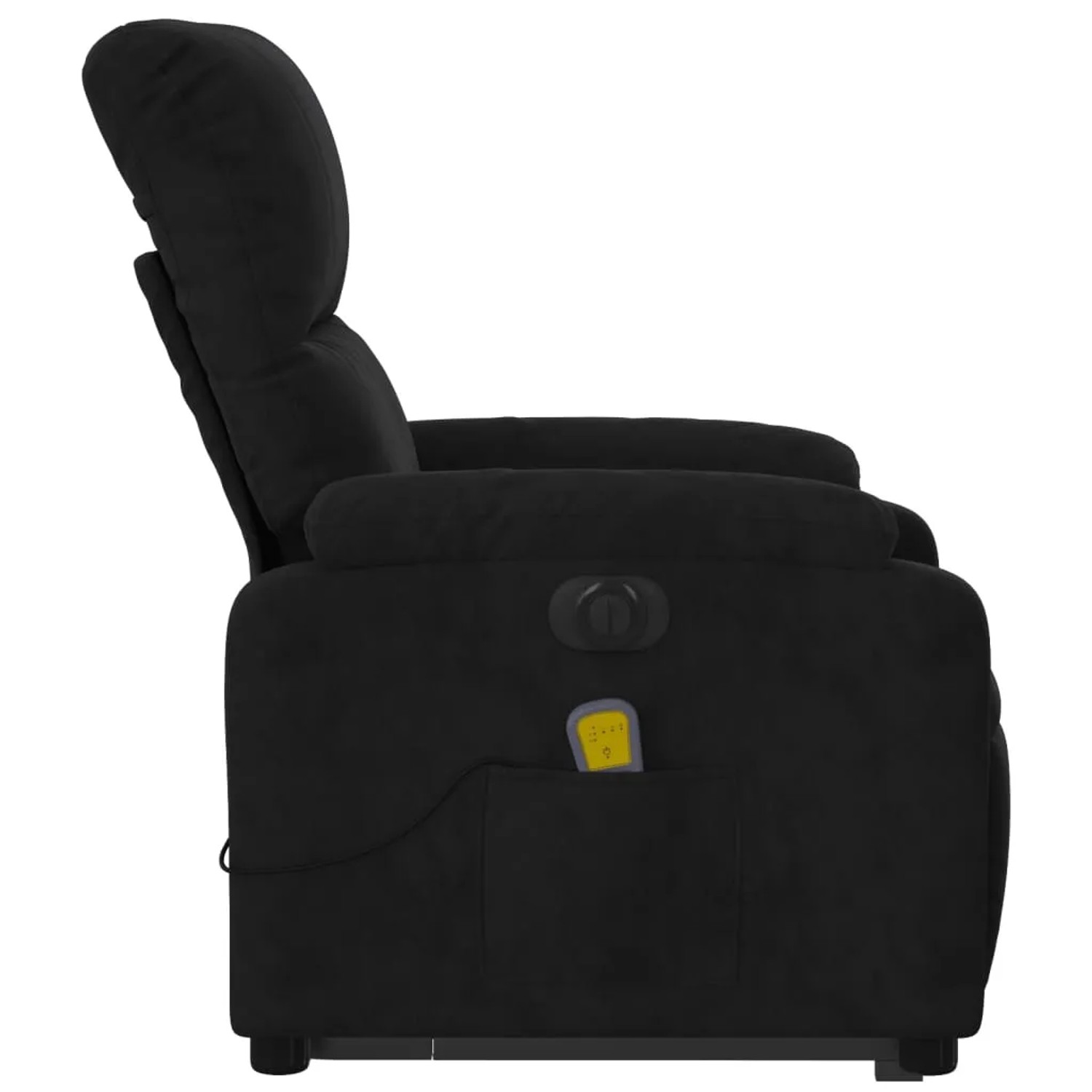 Schwarzer vidaXL Massagesessel mit Aufstehhilfe aus Mikrofaser, seitliche Ansicht.