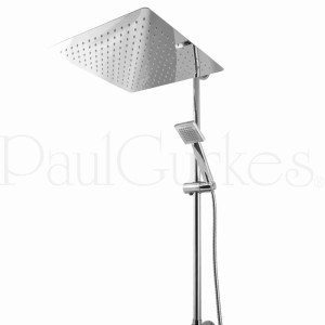 Verchromtes PaulGurkes Aufputz Duschset mit eckiger 40cm Regendusche und Handbrause. Modernes Brauseset.