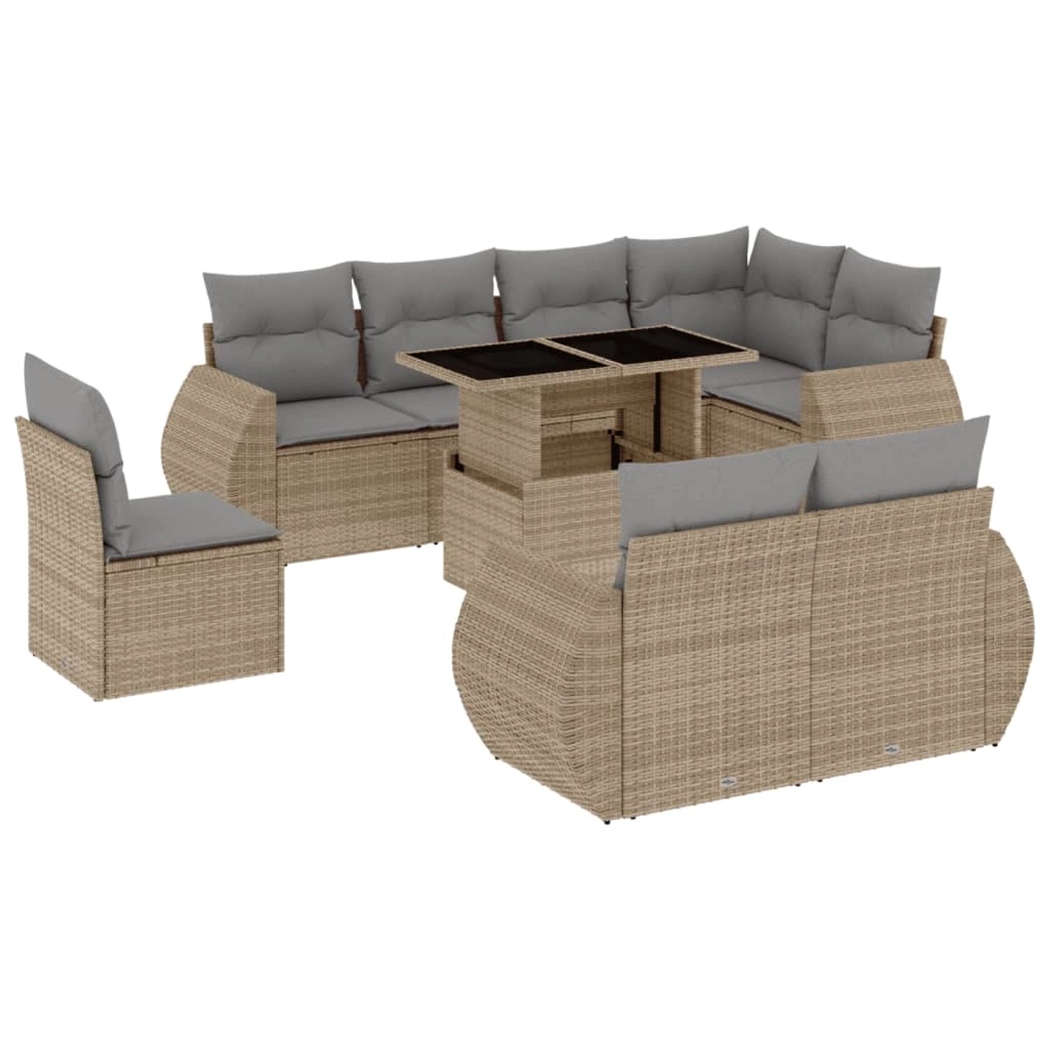 vidaXL 9-Tlg Garten-Sofagarnitur mit Kissen Beige Poly Rattan 3268669