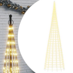 Kegelförmiger LED-Weihnachtsbaum für Fahnenmast, 800 cm hoch, mit 3000 warmweißen LEDs auf dunkelgrünem Kabel.