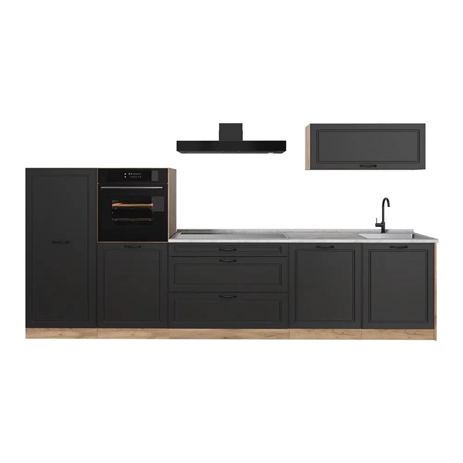 Vicco Küchenzeile R-Line Anthrazit Landhaus/Goldkraft Eiche 340 x 143 Arbeitsplatte Marmor Art Nr 68020