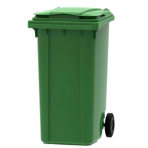 Grüne PROREGAL Mülltonne mit 2 Rädern, 240 Liter Volumen.