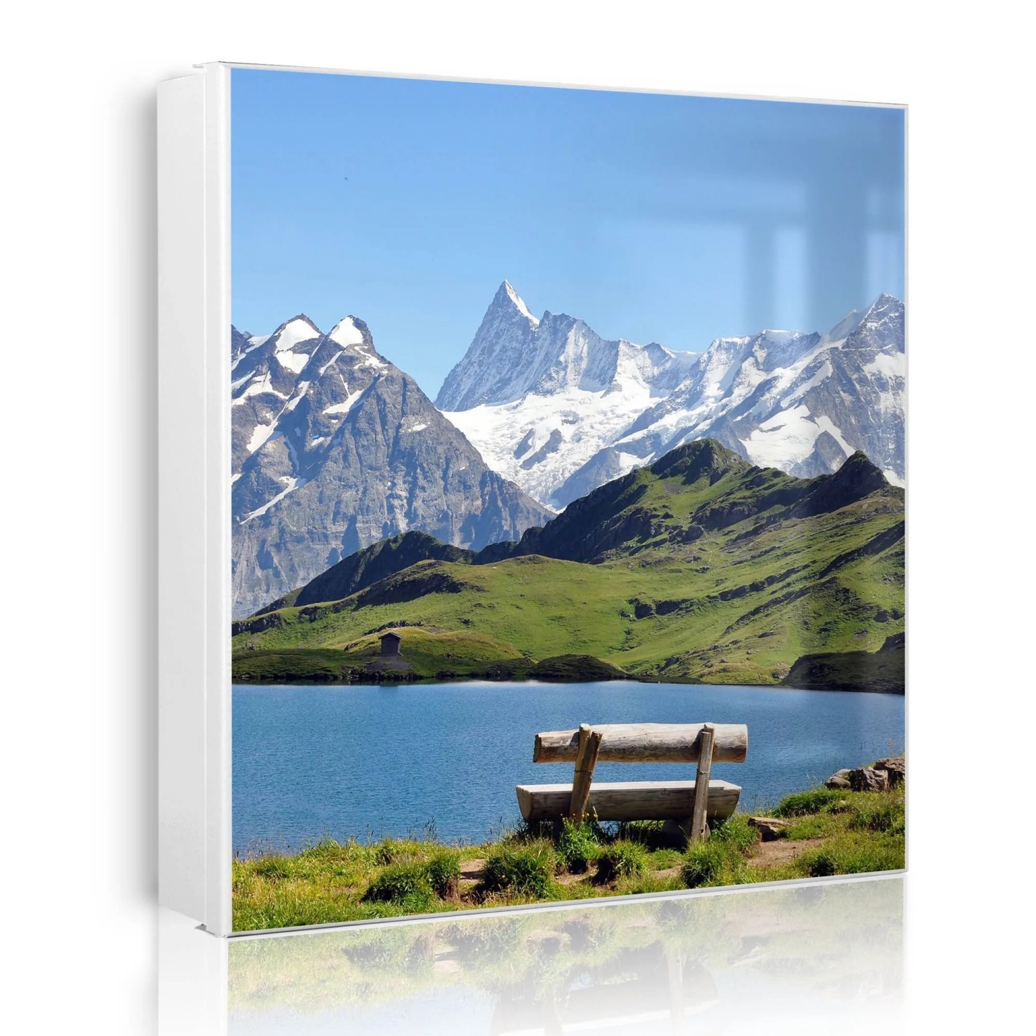 Banjado Großer Schlüsselkasten Metall 30x30cm Weiß Scharnier Links 50 Haken Beschreibbar Magnetisch Motiv Alpen