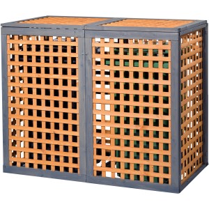 Gaspo Müllbox Kaprun für 2 Tonnen, 150x85cm, Holz mit Gitterstruktur und grauem Rahmen.