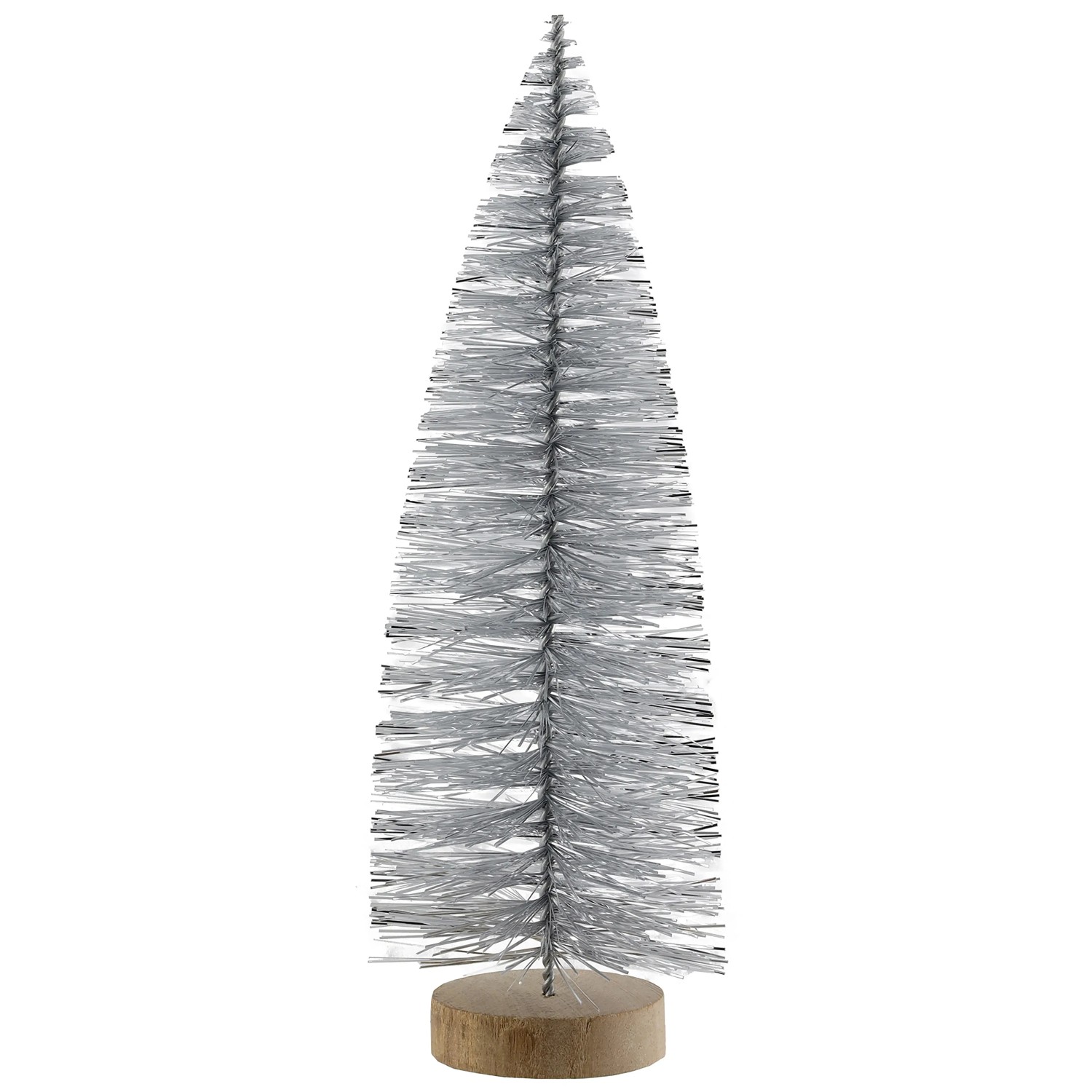 Weihnachts-Deko Baum aus Kunststoff mit Holzfuß 15 cm Silber