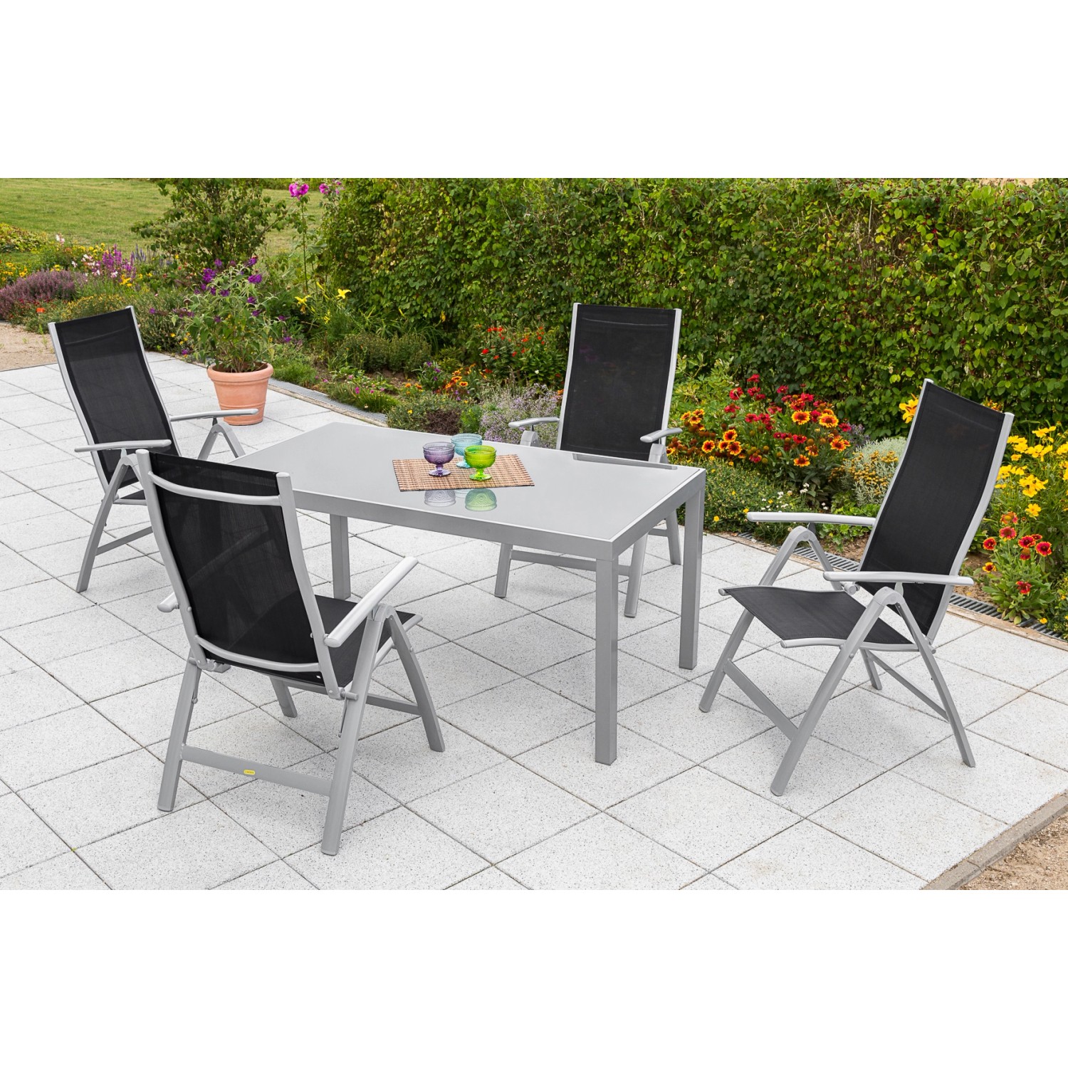 Gartenmöbel-Set Carrara 5-tlg. Schwarz eckig günstig online kaufen
