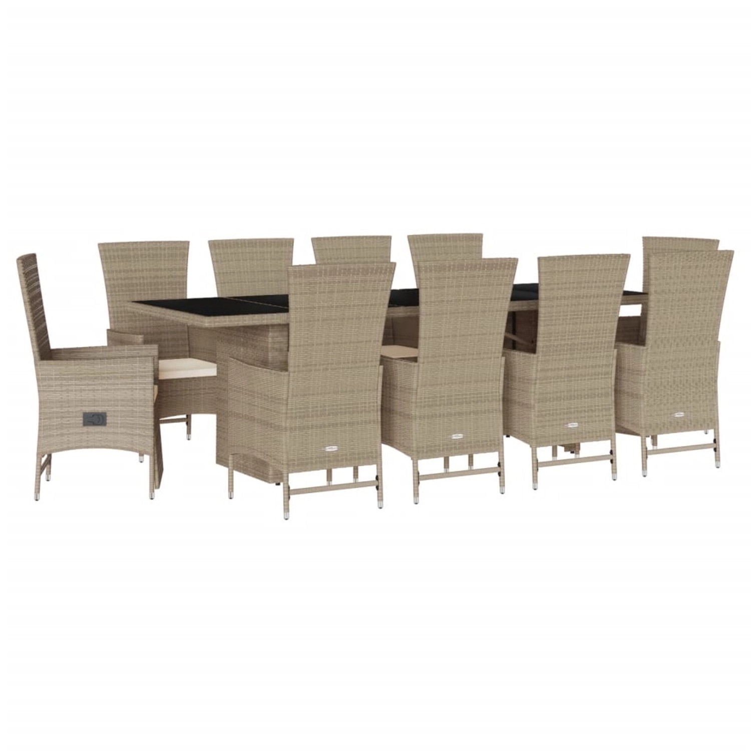vidaXL 11-Tlg Garten-Essgruppe mit Kissen Beige Poly Rattan 3277588