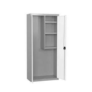 PROREGAL Putzmittelschrank AMEGO, weiß-grau, aus Metall, offen mit 3 Fachböden und hohem Fach.