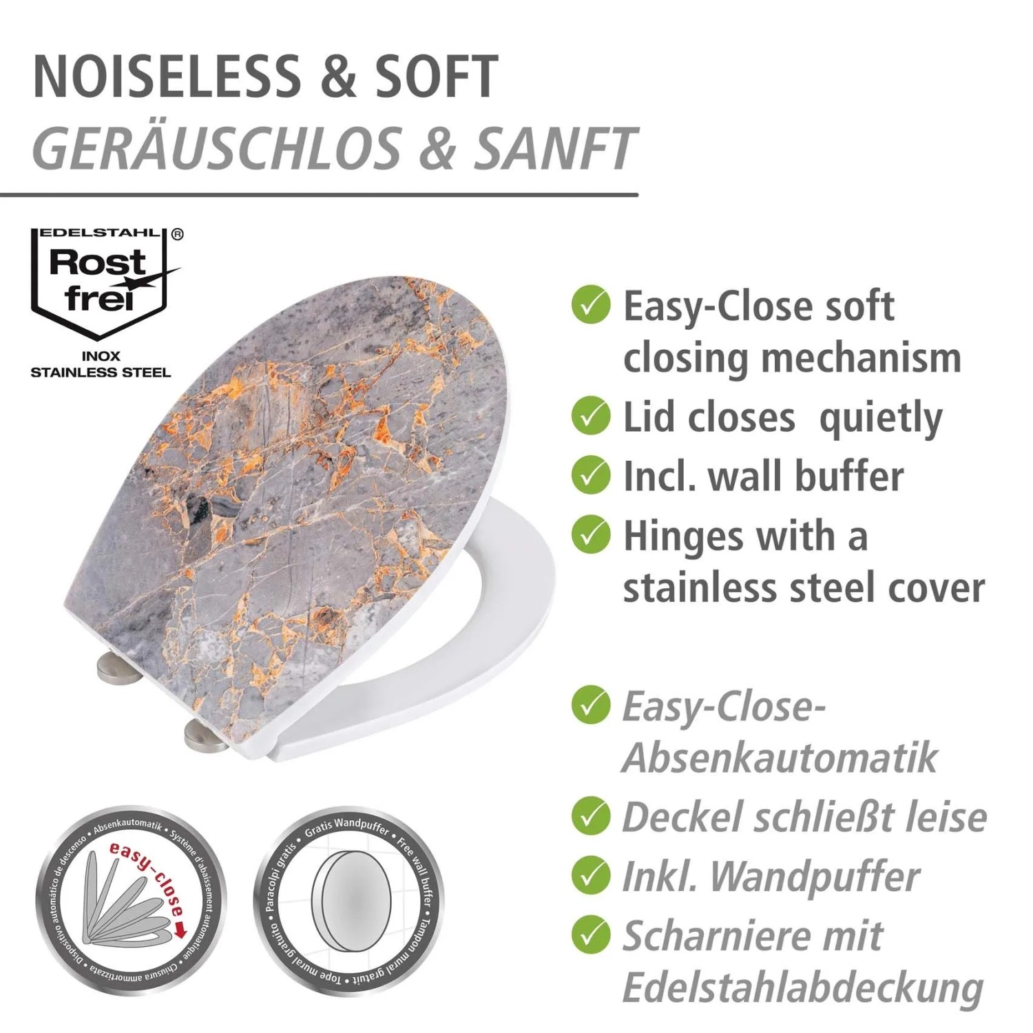 Wenko Premium WC-Sitz Grey Marble aus Duroplast mit Absenkautomatik_8