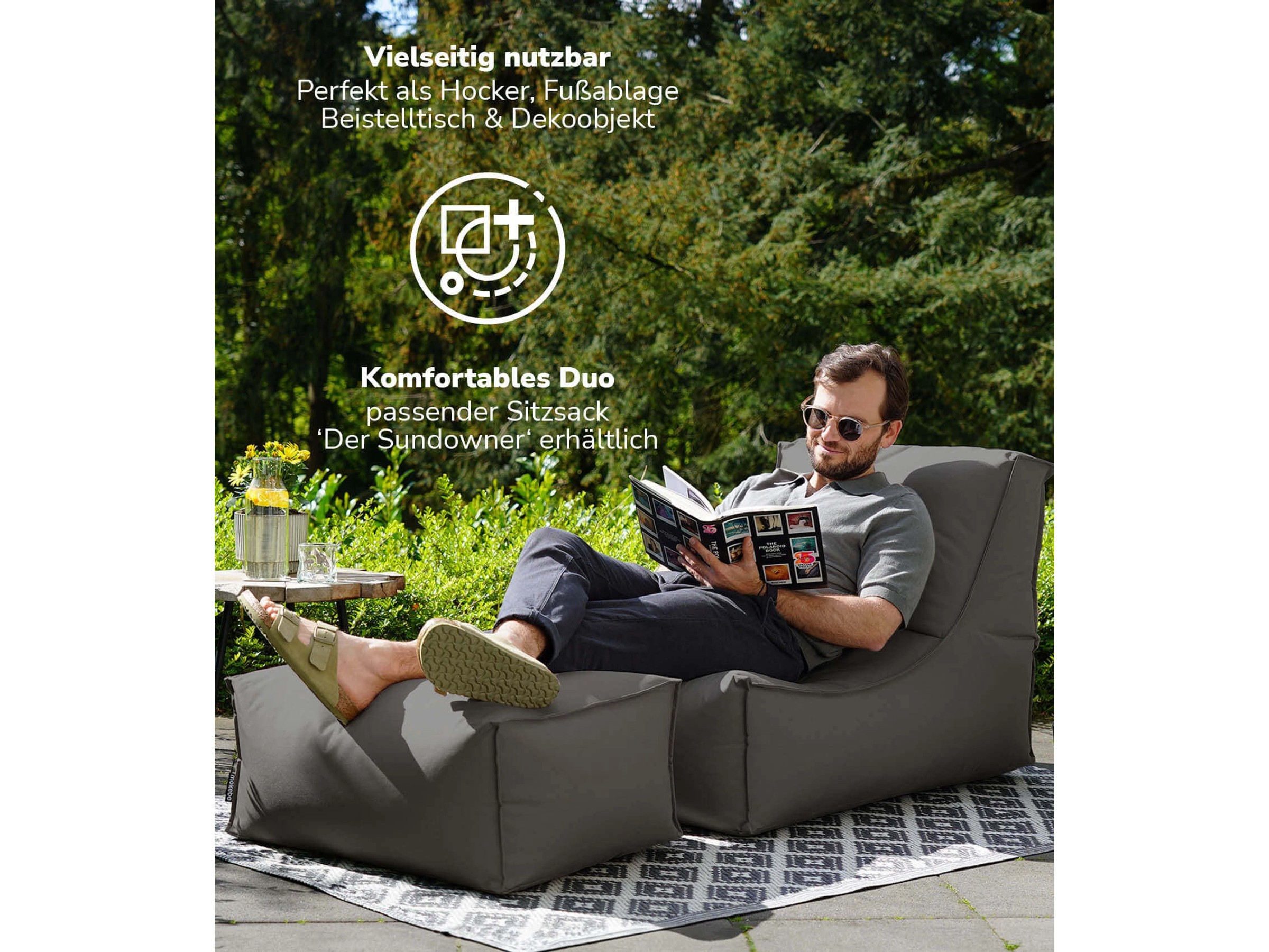 Outdoor Pouf ‚Der Kugelige‘ – Runder Sitzhocker Für Garten & Balkon, Wasserabweisend, Grau, Mit EPS-Füllung