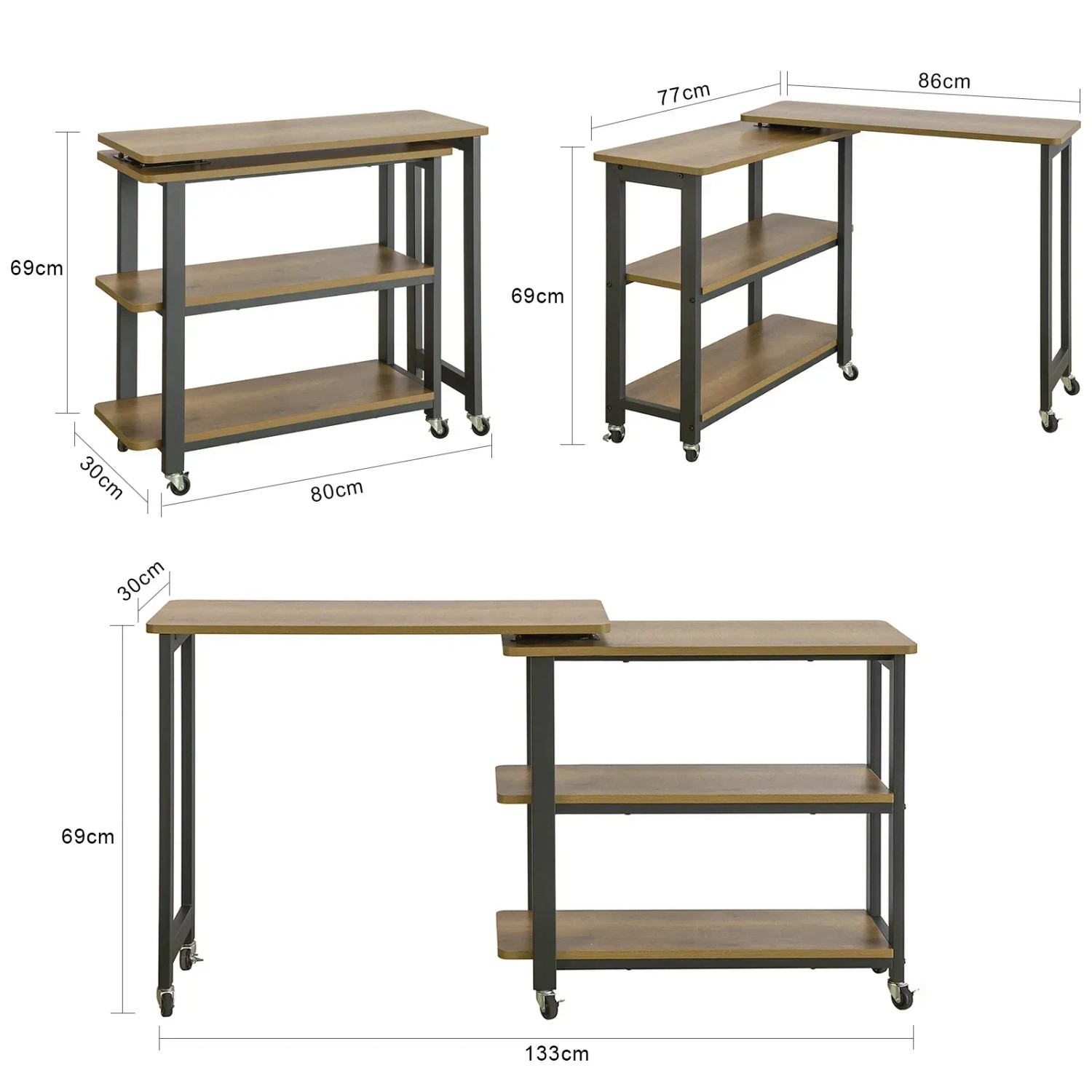 SoBuy L-förmiger Schreibtisch FWT83-PF mit Ablagen, flexibel durch Rollen. Ideal als Beistelltisch.