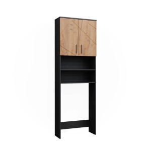 Waschmaschinenschrank Irma in Anthrazit/Eiche, Badregal mit Stauraum.