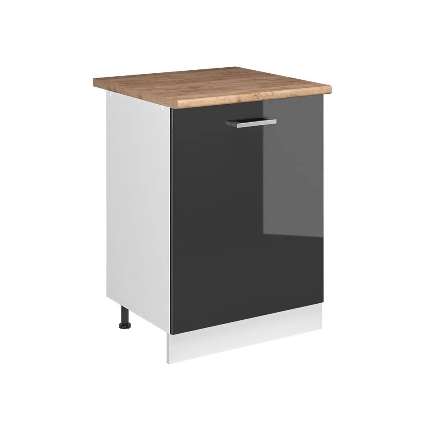 Vicco Küchenunterschrank R-Line Anthrazit Hochglanz/Weiß 60 x 82 mit 1 Tür Arbeitsplatte Goldkraft Eiche Art Nr 72084
