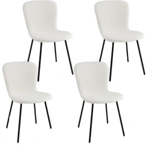 4er Set beige Esszimmerstühle mit Samtbezug und schwarzem Metallrahmen, Sitzhöhe 49cm.