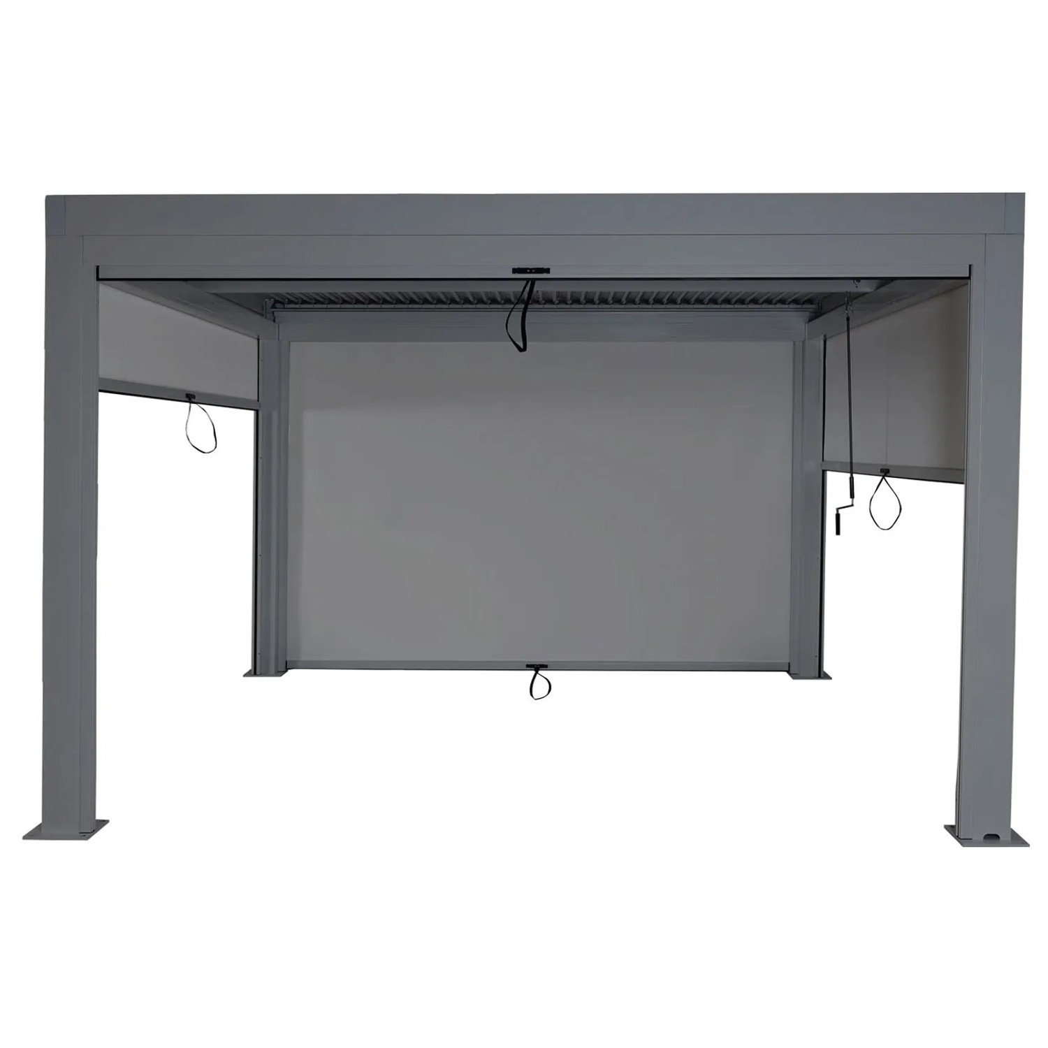 Anthrazit Pergola 3x4m mit Lamellendach und 4 Seitenwänden. Terrassenüberdachung mit Wind- und Insektenschutz.