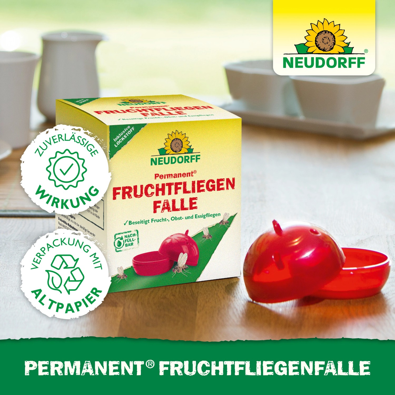 Neudorff Permanent Fruchtfliegenfalle, 1 Stück. Nachfüllbare Falle zur Bekämpfung von Fruchtfliegen.