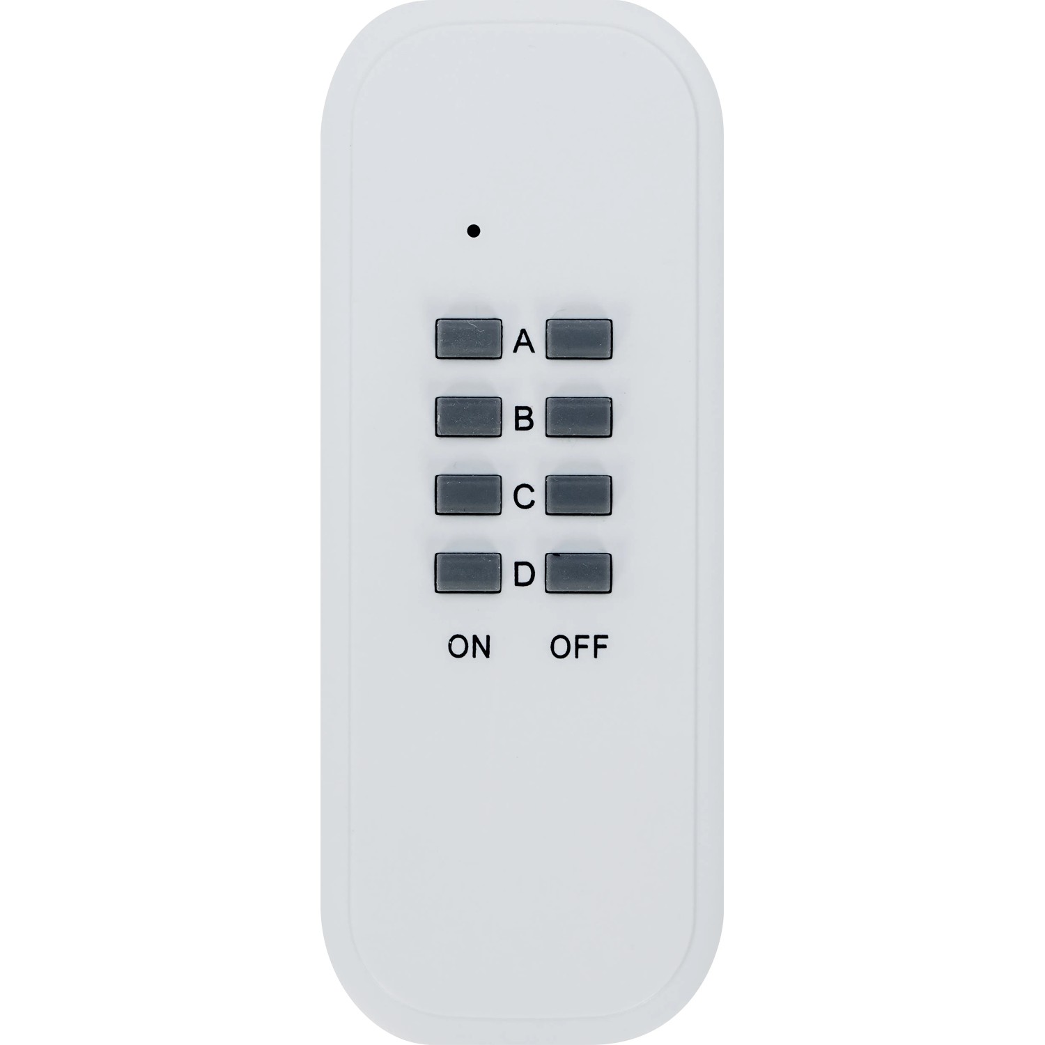 Fernbedienung für Funkschalter-Set zur Hausfunksteuerung mit Tasten A, B, C, D, On und Off.