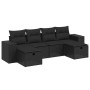 Schwarze 6-tlg. vidaXL Garten-Sofagarnitur aus Poly Rattan mit Kissen. Modulare Gartenmöbel für Terrasse und Garten.