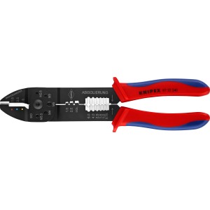 Knipex Crimpzange, 240mm, mit Mehrkomponenten-Hüllen, zum Schneiden, Abisolieren und Crimpen.