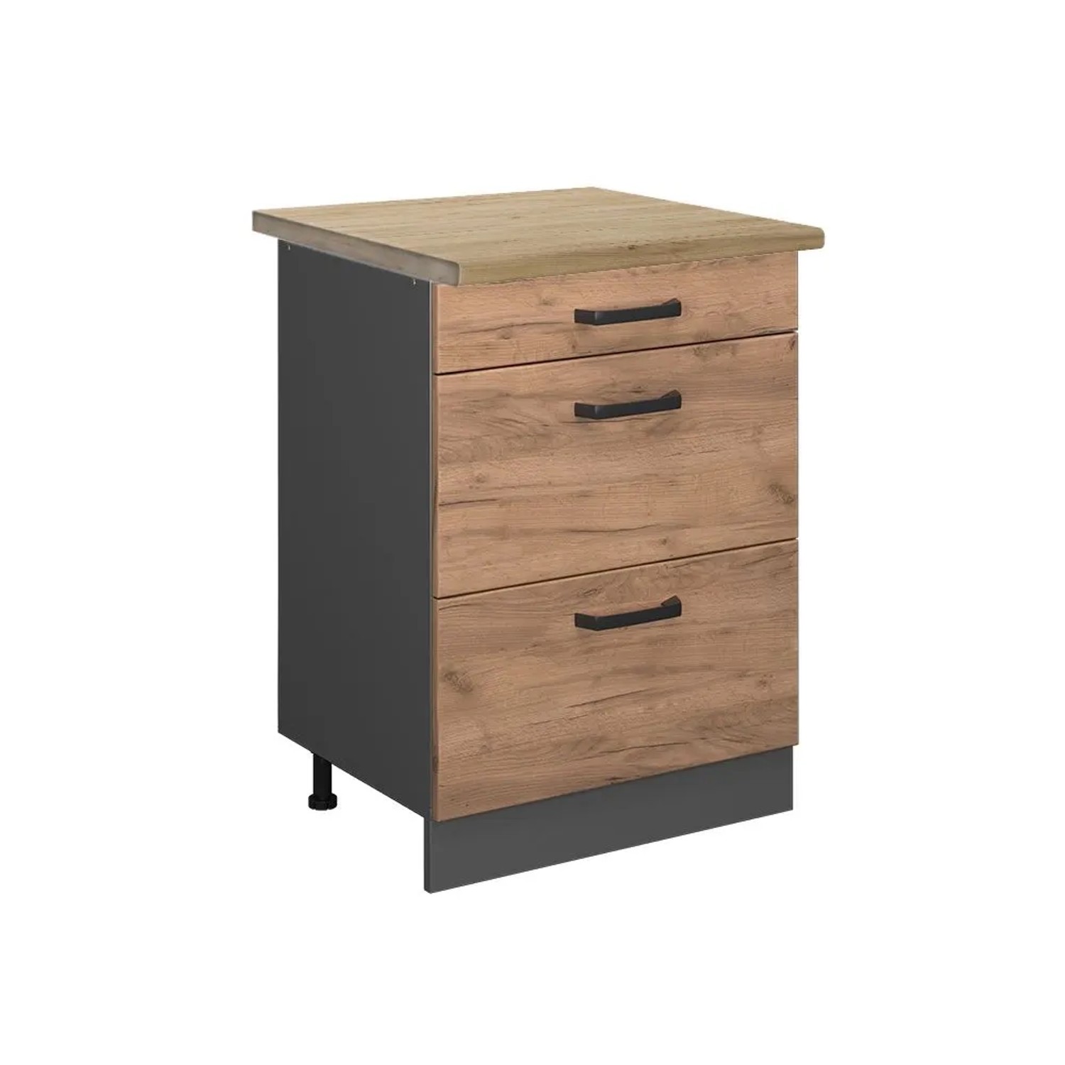 Vicco Küchenunterschrank R-Line Goldkraft Eiche Anthrazit 60 cm mit Schubladen AP Eiche mit Anthrazit Korpus