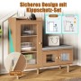Schuhschrank mit Sitzbank in Holzoptik, geriffelten Glastüren und Kippschutz. Ideal für Flur und Garderobe.