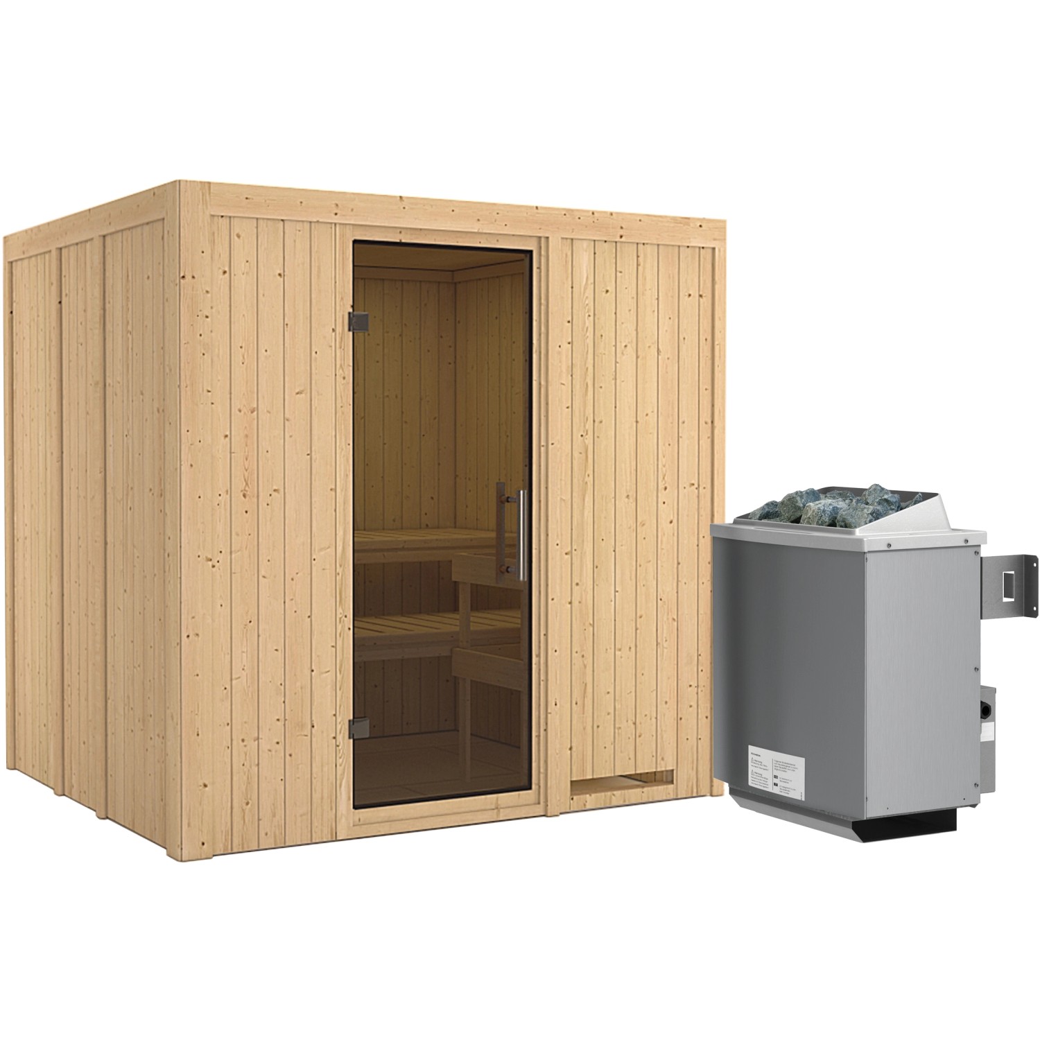 Karibu Sauna-Set Stina inkl. Ofen 9 kW mit integr. Steuerung, Tür Graphit günstig online kaufen