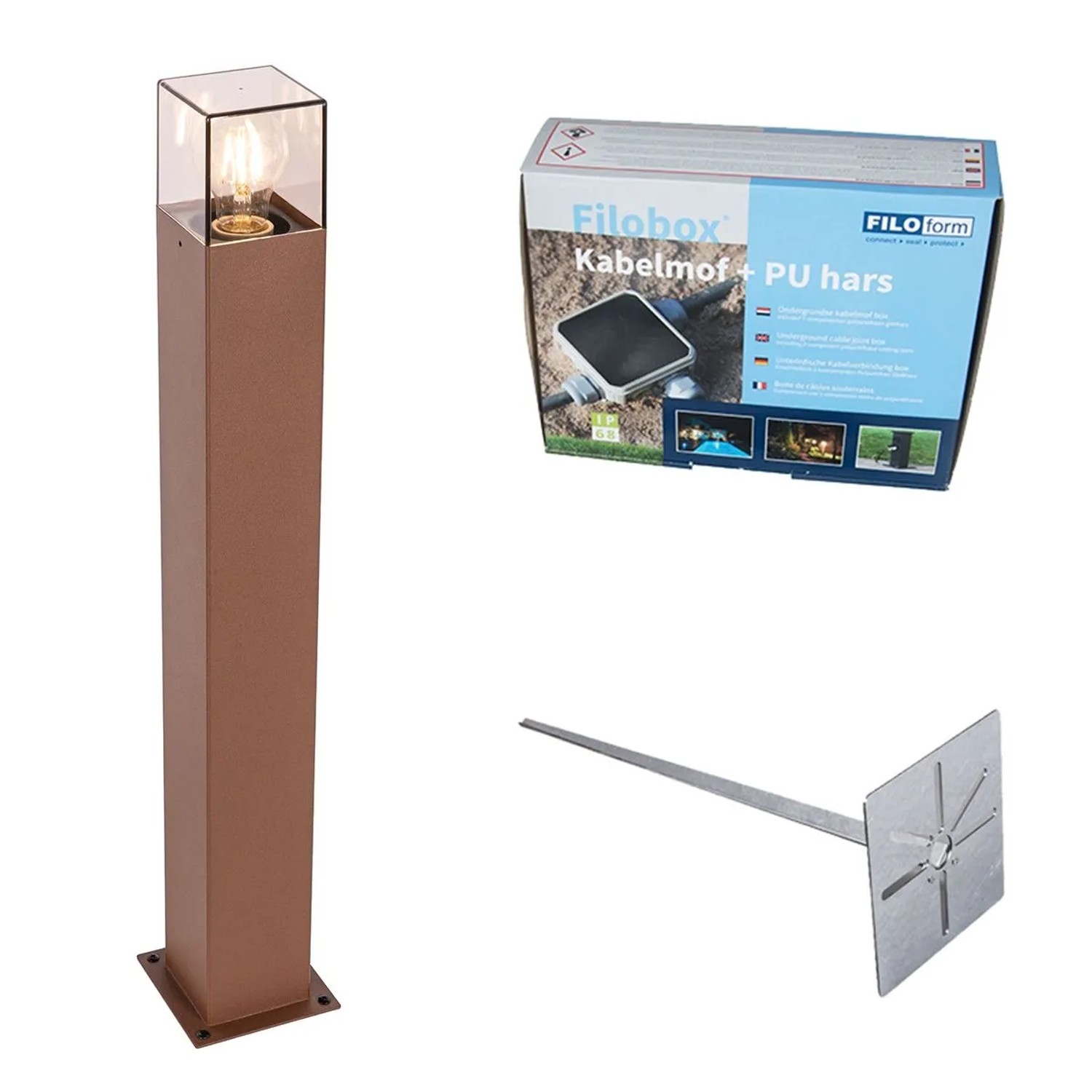 QAZQA Außenleuchte 70 cm rostBraun mit Erdungsstift und Kabelmuffe Dänemark