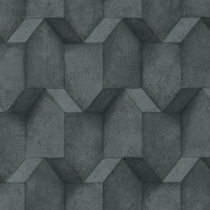 Tadessi Vliestapete in Schwarz mit 3D-Steinoptik. Geometrisches Betonmuster für moderne Wände.