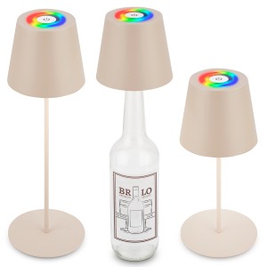 Brilo LED-Akku-Tischleuchte 3-in-1 Beige, auch als Flaschenaufsatz nutzbar, für stimmungsvolle Außenbeleuchtung.