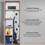 Brauner mokebo Besenschrank mit Putzmitteln, Staubsauger und Bügelbrett. Ideal als Büroschrank oder Mehrzweckschrank.