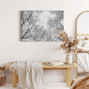 Schwarz-weißes Leinwandbild „Wald“: Baumkrone und Himmel für Wohn- und Schlafräume.